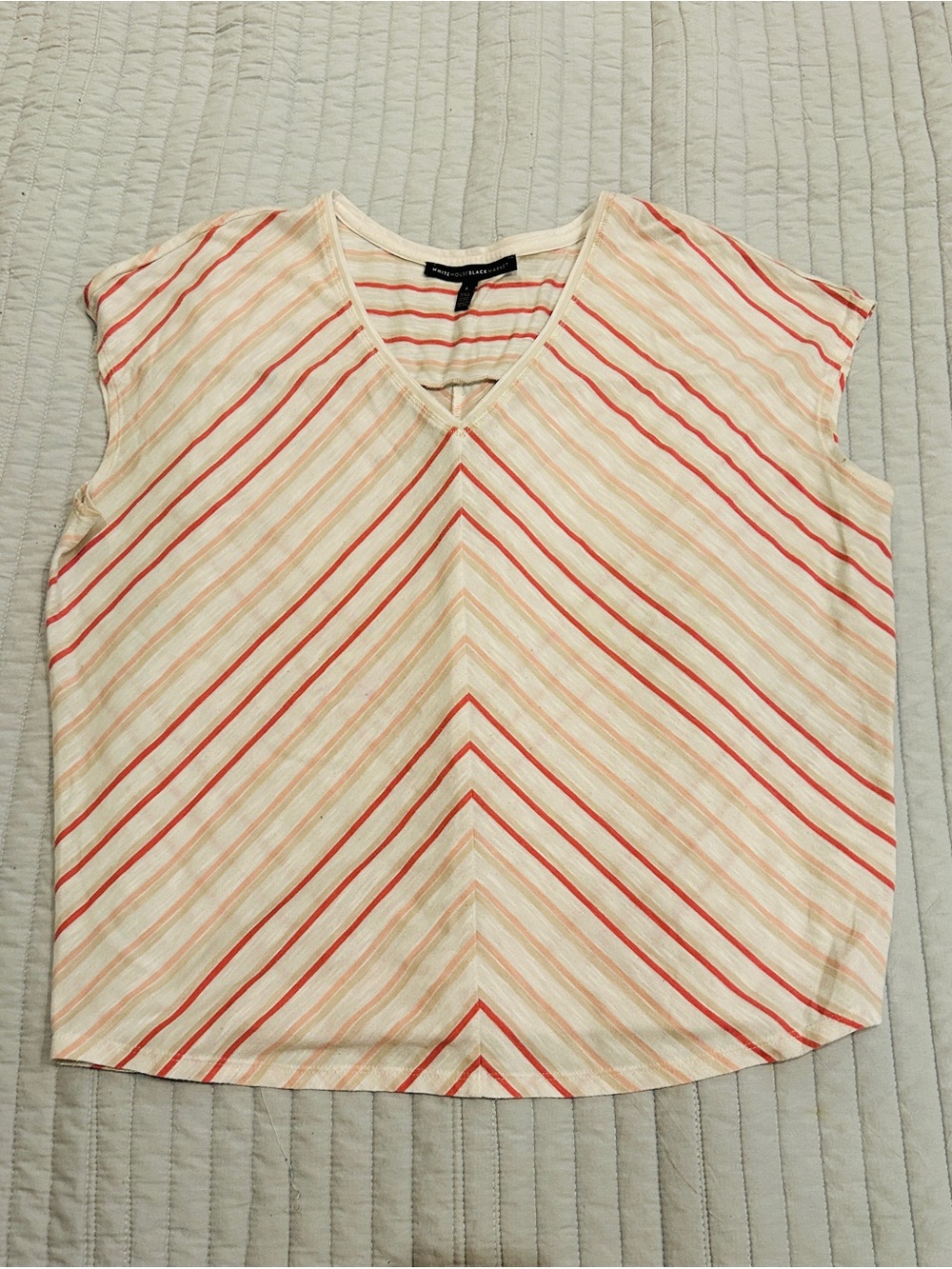 White House Black Market WhiteTank Top with Coral, Pink and Tan Stripes